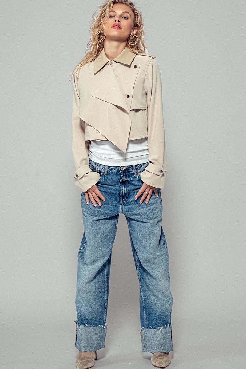 Cropped Double Lapel Lightweight Trench Jacket
