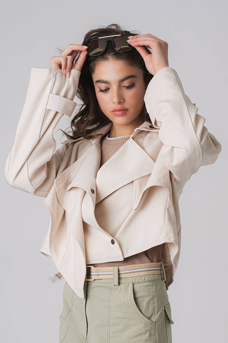 Cropped Double Lapel Lightweight Trench Jacket