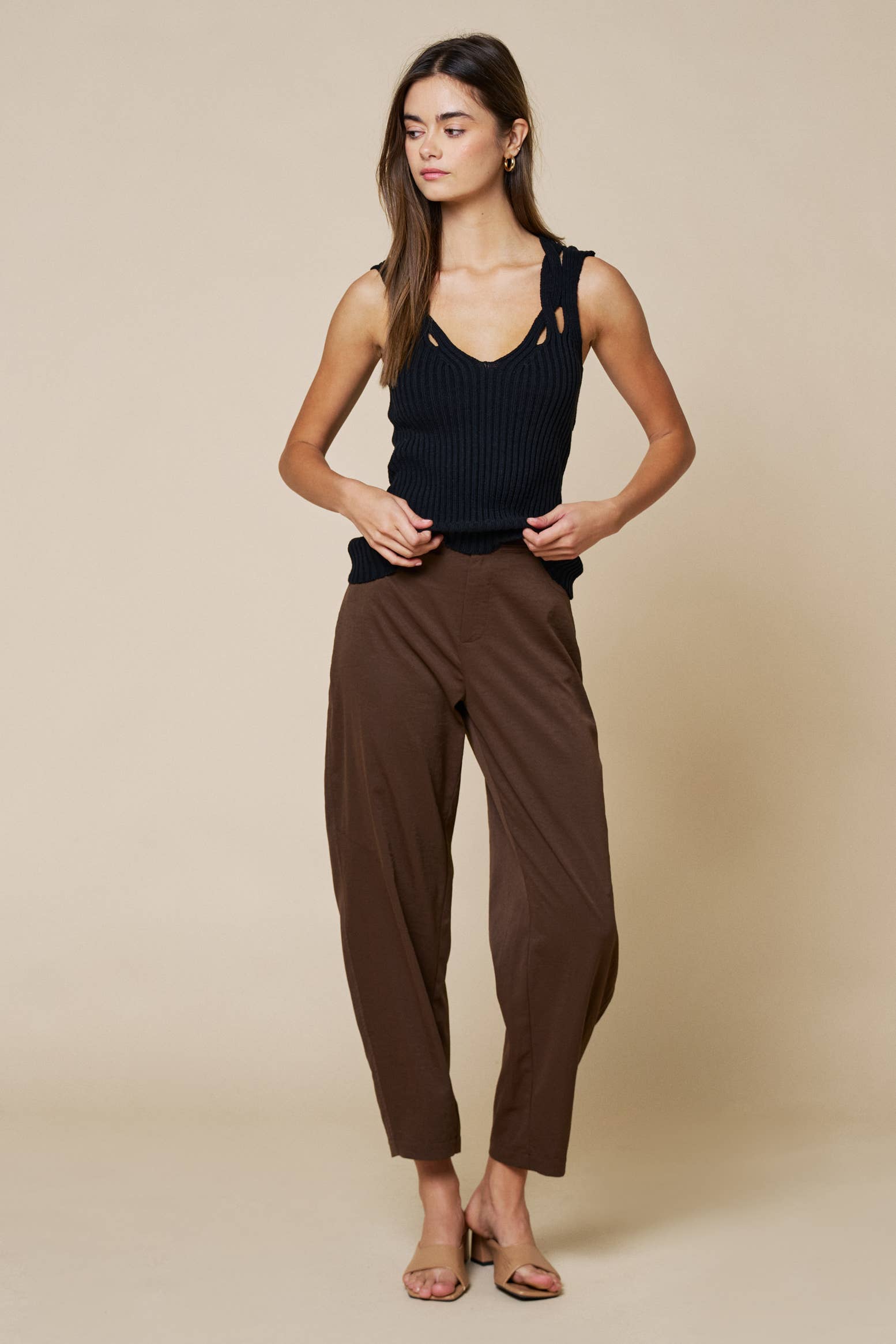 Ribbed Cut Out Strap Knit Tank Top