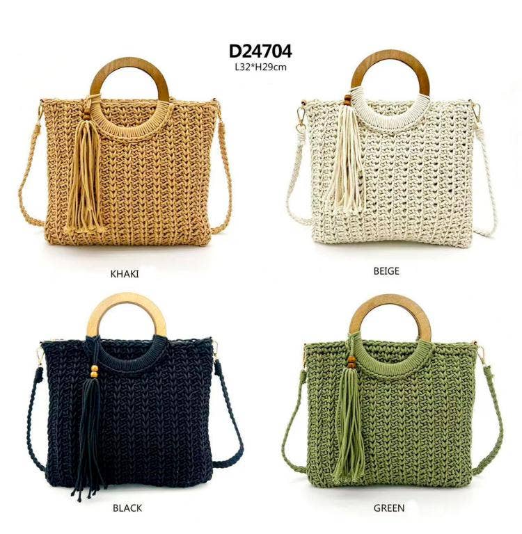 Cotton and Crochet Handbag with 2 Short Handles Promo
