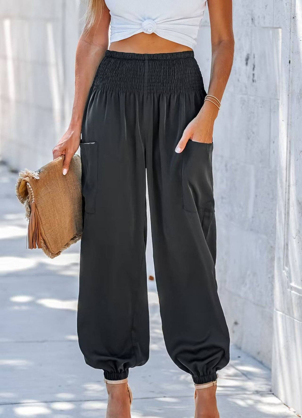 Sweetkama Ladies Solid High Waist Loose Style Pants