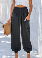 Ladies Solid High Waist Loose Style Pants