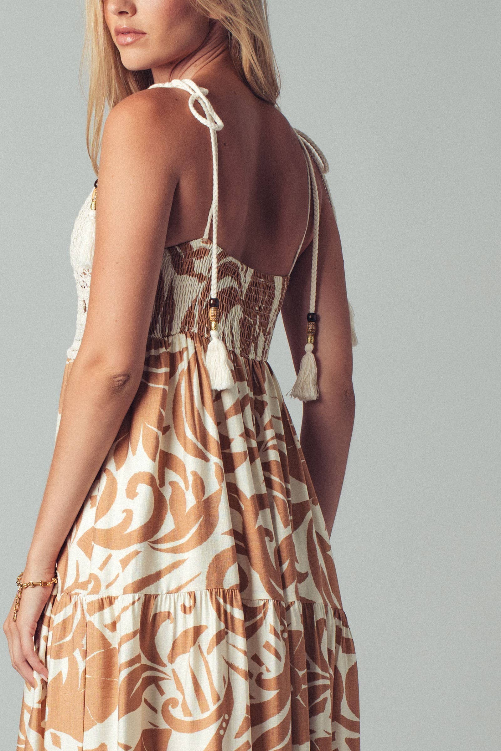 Boho Crochet Top Tropical Maxi Dress