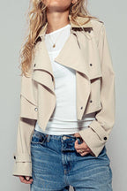 Cropped Double Lapel Lightweight Trench Jacket