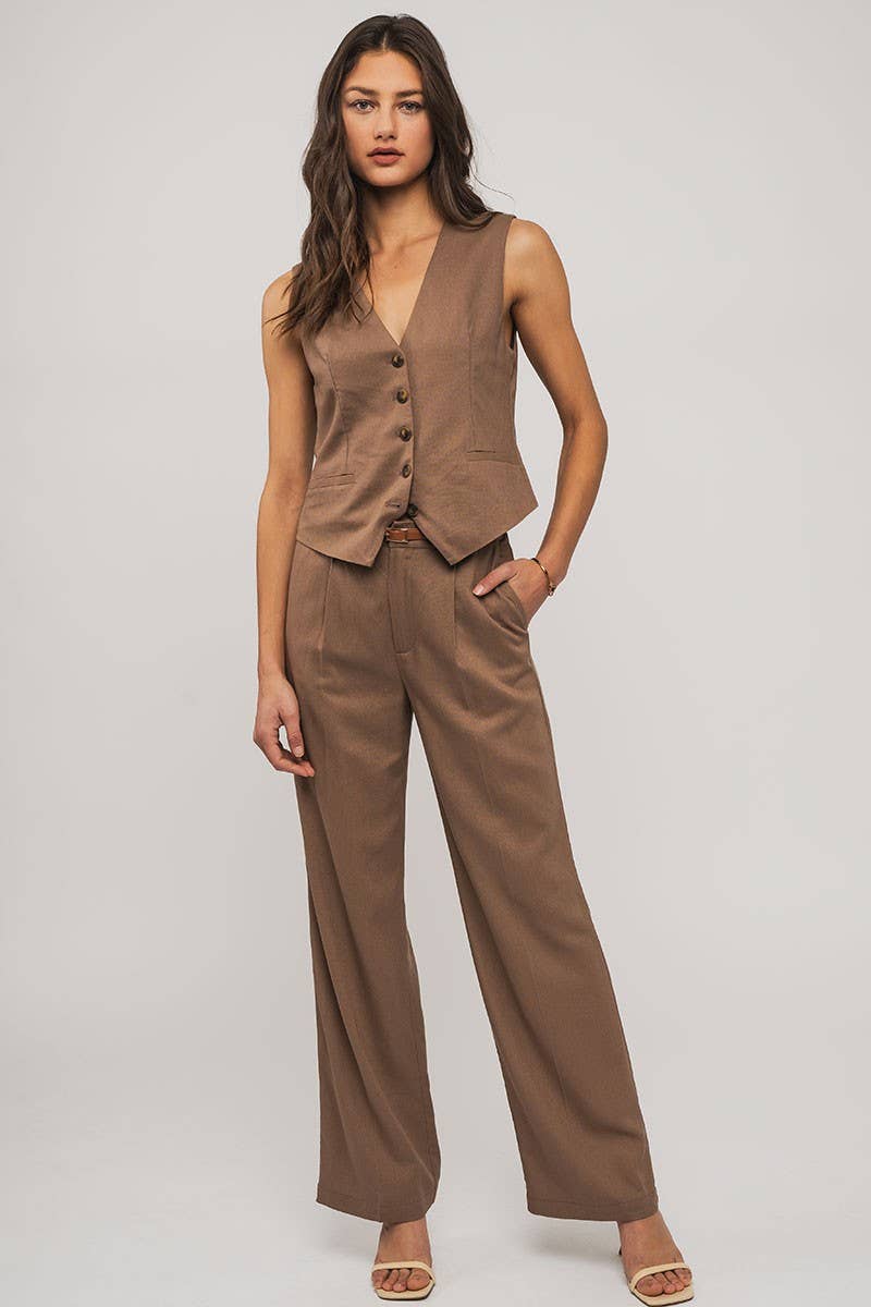 Linen Tailored Button Down Vest