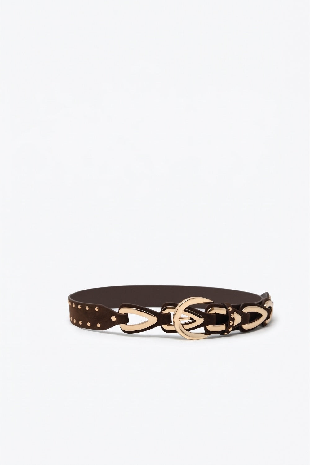 Choco Faux Leather Gold Buckle Studded Detail Waist Belt