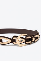 Choco Faux Leather Gold Buckle Studded Detail Waist Belt