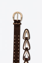 Choco Faux Leather Gold Buckle Studded Detail Waist Belt