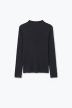 Fine Ribbed Merino Wool Sweater in navy with Mock neck