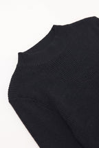 Fine Ribbed Merino Wool Sweater in navy with Mock neck