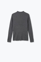 Fine Ribbed Merino Wool Sweater in grey with Mock neck