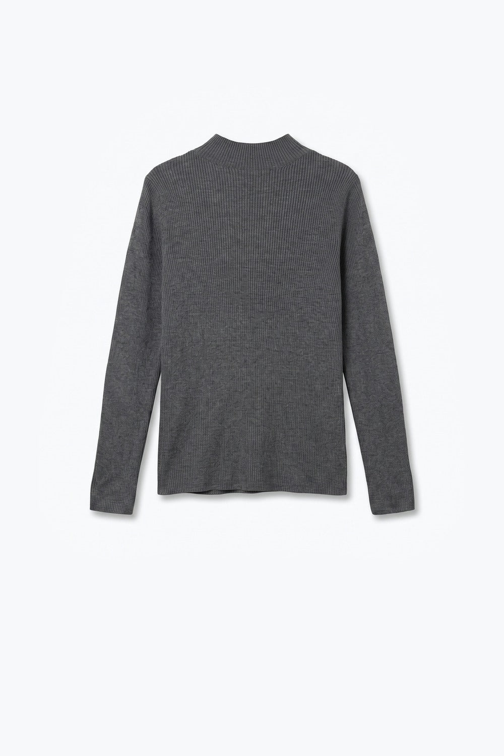 Fine Ribbed Merino Wool Sweater in grey with Mock neck