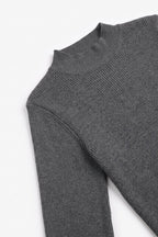 Fine Ribbed Merino Wool Sweater in grey with Mock neck