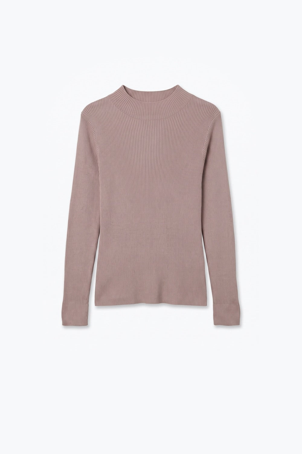 Fine Ribbed Merino Wool Sweater in beige with Mock neck