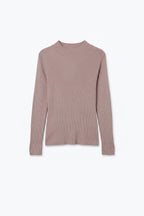 Fine Ribbed Merino Wool Sweater in beige with Mock neck
