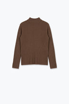 Fine Ribbed Merino Wool Sweater in camel with Mock neck