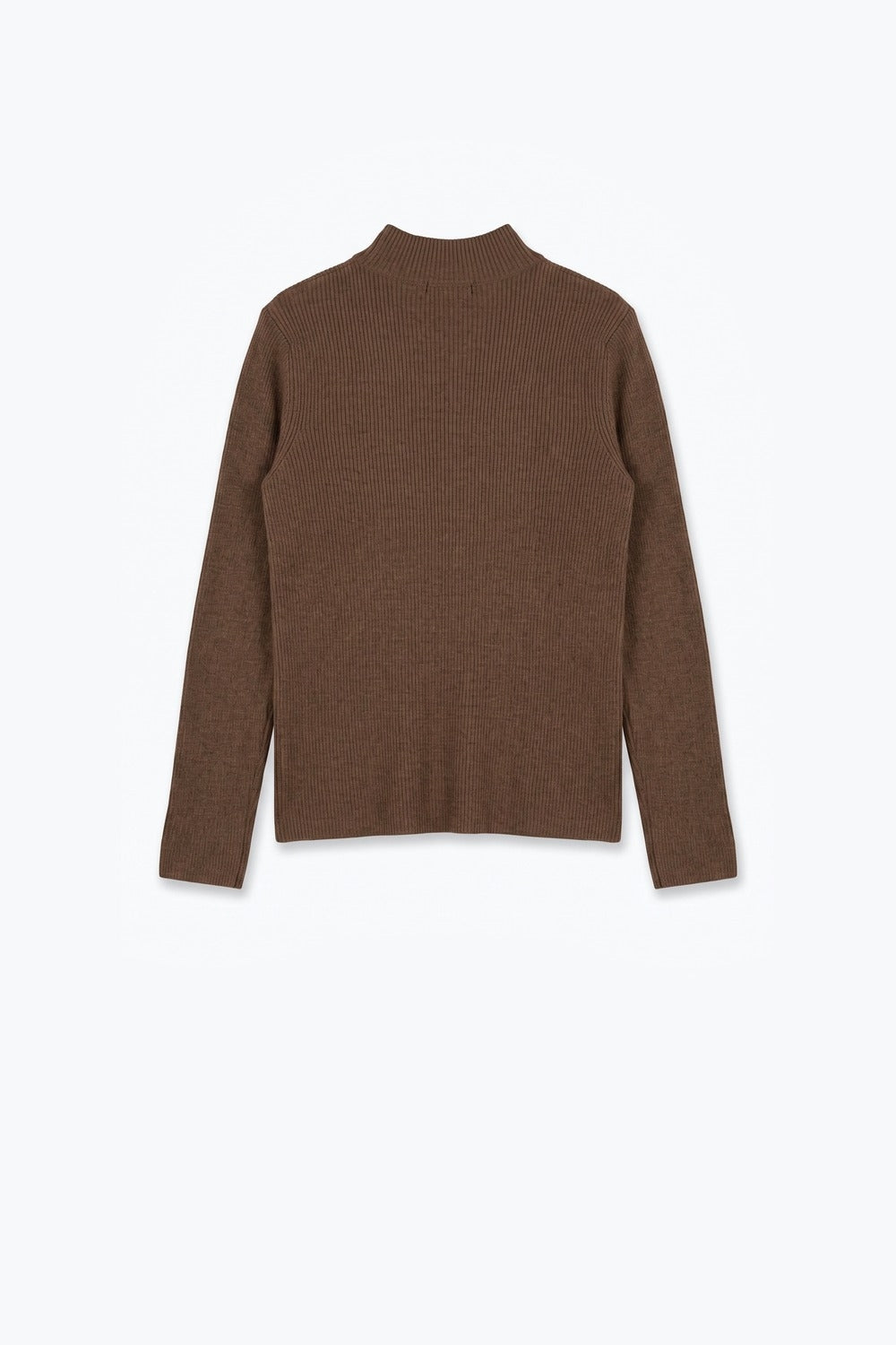 Fine Ribbed Merino Wool Sweater in camel with Mock neck