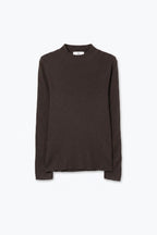 Fine Ribbed Merino Wool Sweater in brown with Mock neck