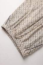 Cream horse Print Quilted Drawstring Wide Leg Pants