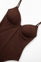 Brown Stretch Jersey Underwire Cup Fixed Strap Bodysuit