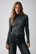 Fine Ribbed Merino Wool Sweater in grey with Mock neck