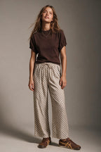 Brown Fine Knit Pleated Mock Neck Short Sleeve Sweater