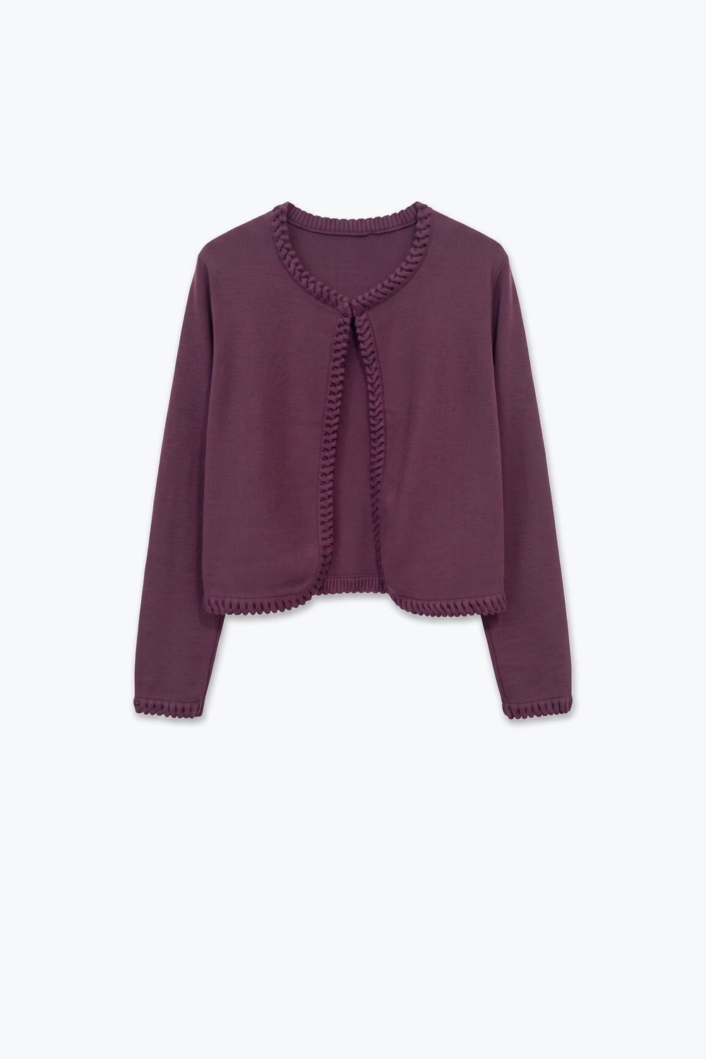 Burgundy Fine Knit Braided Trim Cardigan