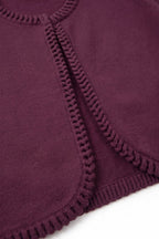 Burgundy Fine Knit Braided Trim Cardigan
