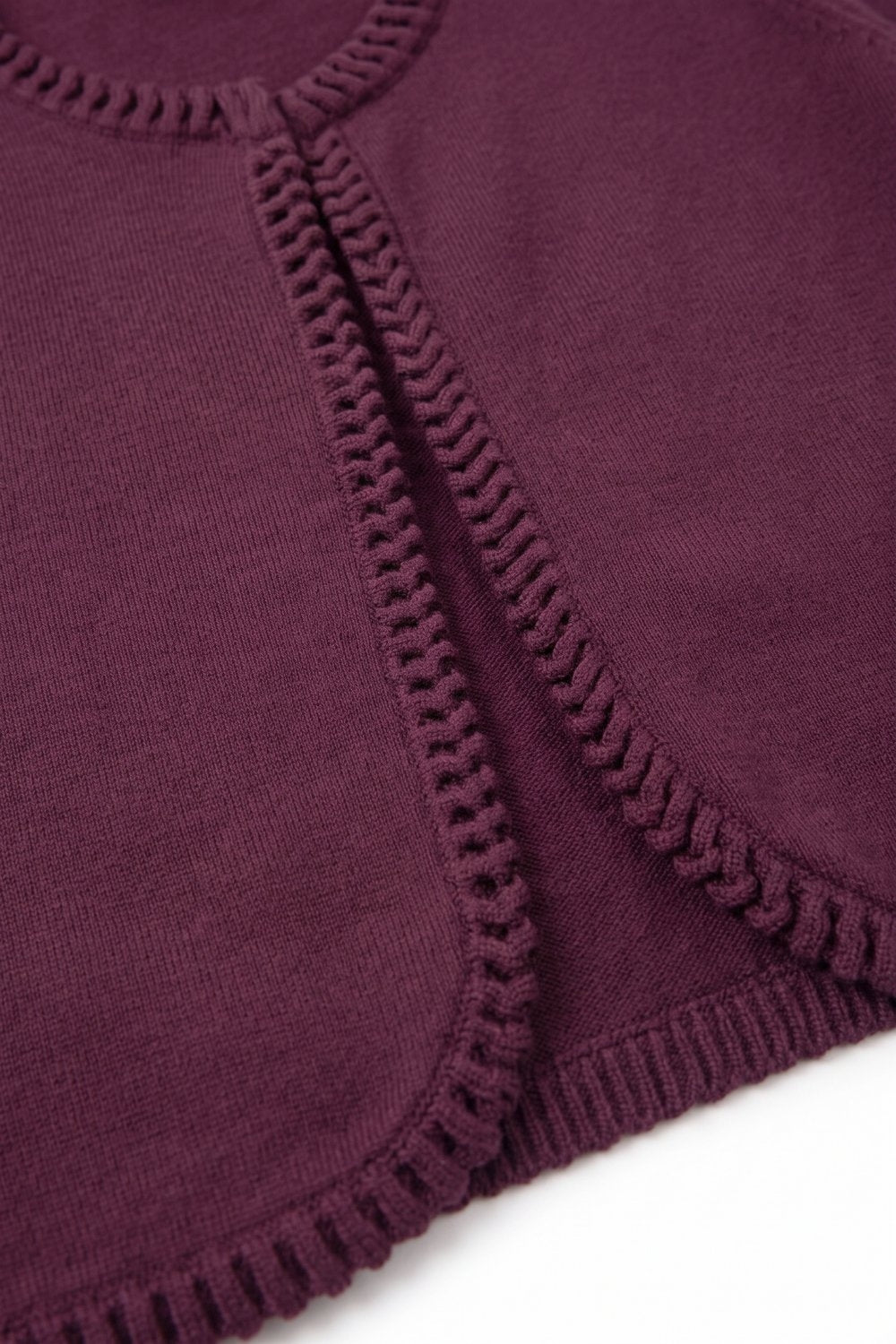Burgundy Fine Knit Braided Trim Cardigan