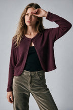 Burgundy Fine Knit Braided Trim Cardigan