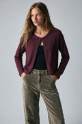 Burgundy Fine Knit Braided Trim Cardigan