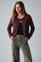 Burgundy Fine Knit Braided Trim Cardigan