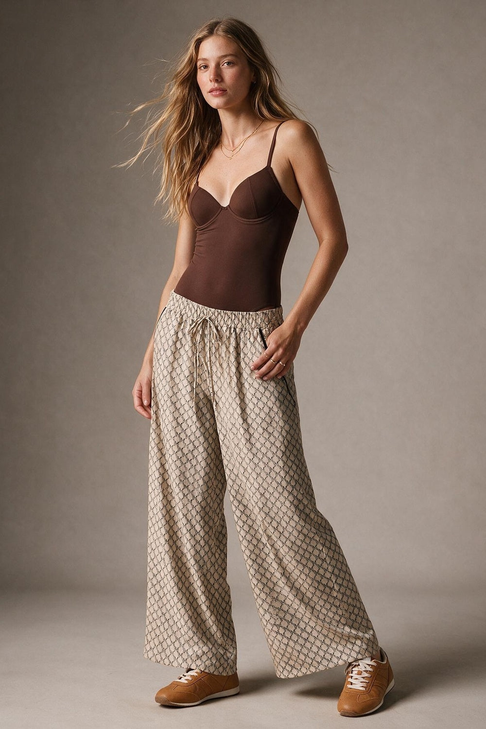Brown Stretch Jersey Underwire Cup Fixed Strap Bodysuit