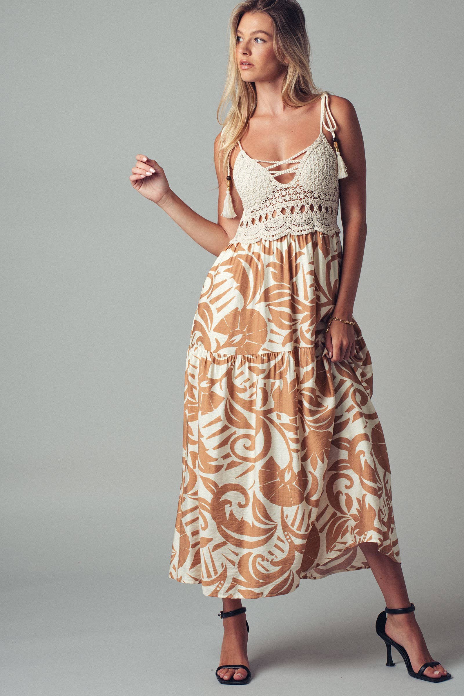Boho Crochet Top Tropical Maxi Dress