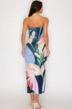 Floral print strapless dress