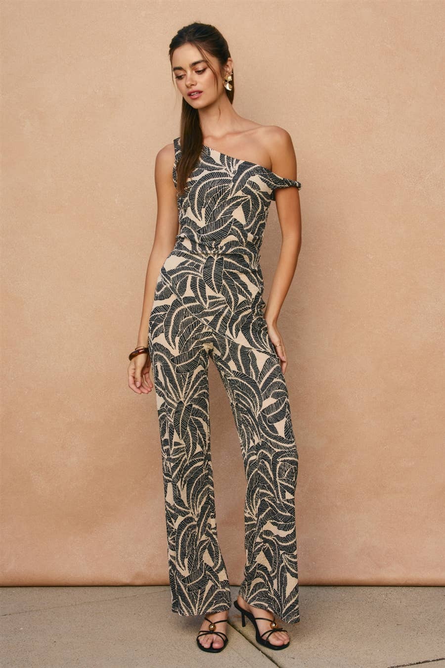 Tropical Leaf One Shoulder Asymmetrical Top