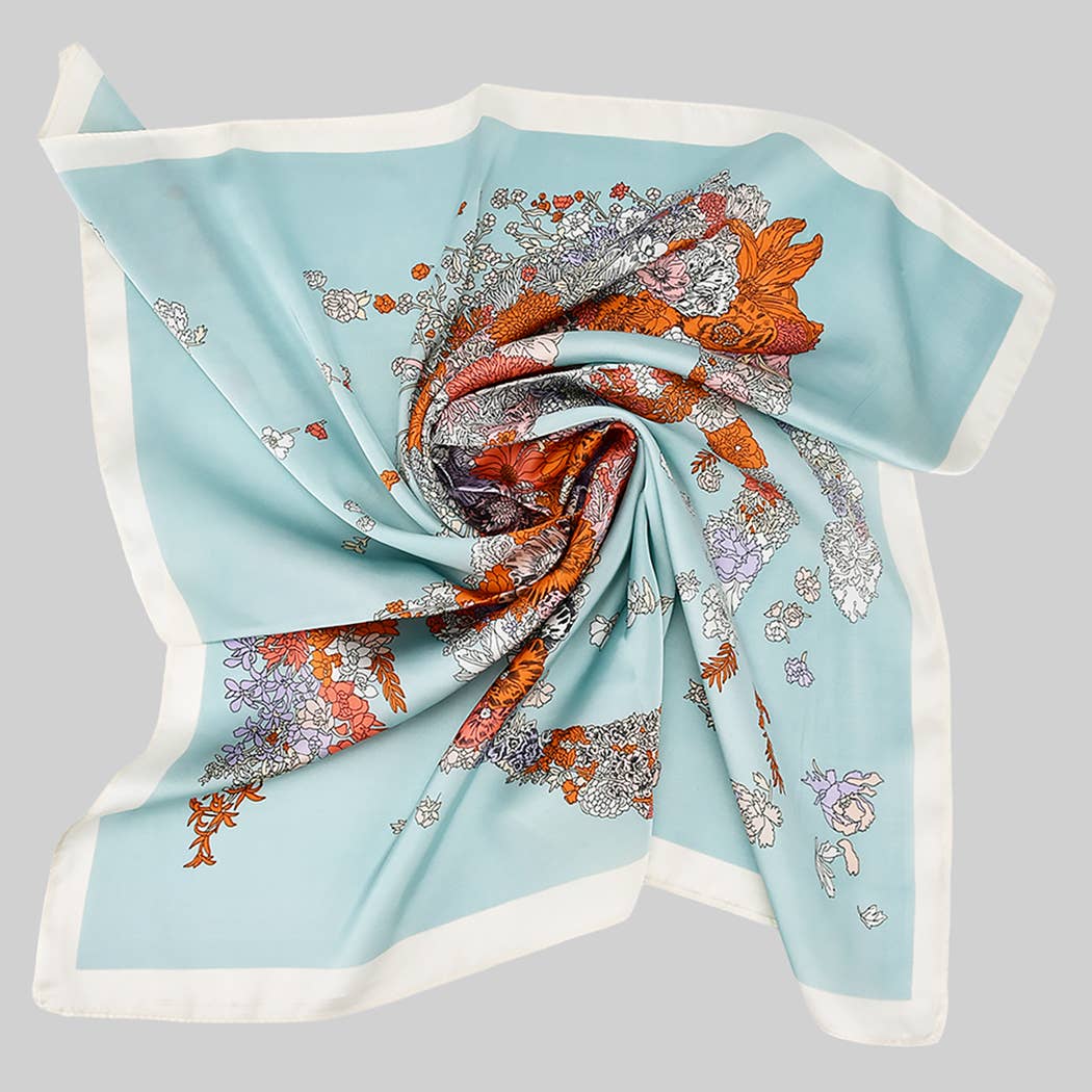 FLORAL HORSE SILHOUETTE SILKY SQUARE SCARF