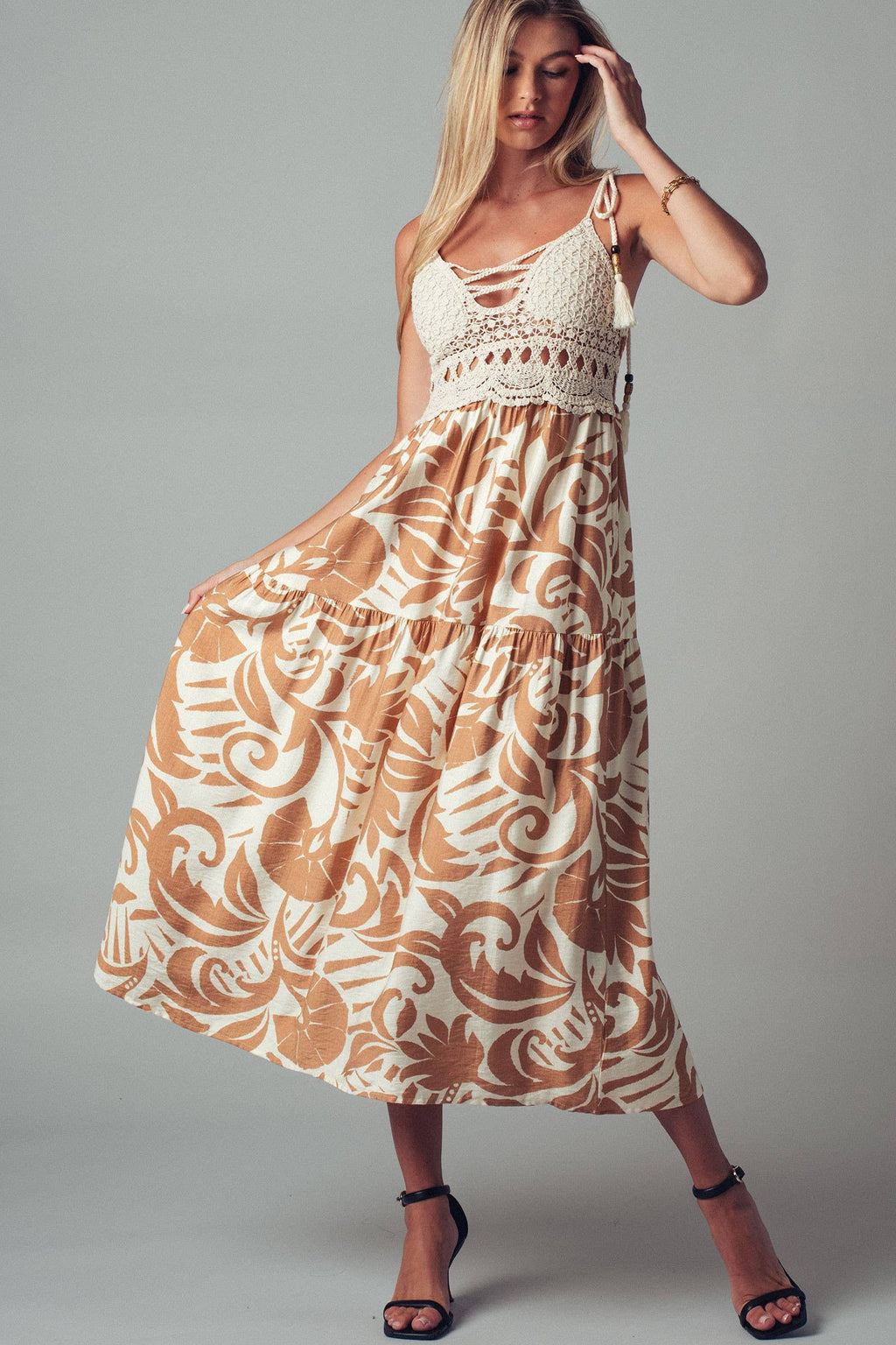 Boho Crochet Top Tropical Maxi Dress