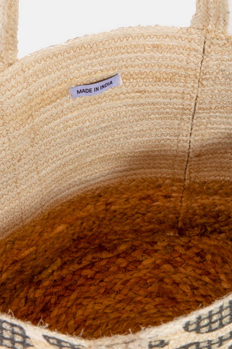 Leaf Pattern Jute Tote Bag