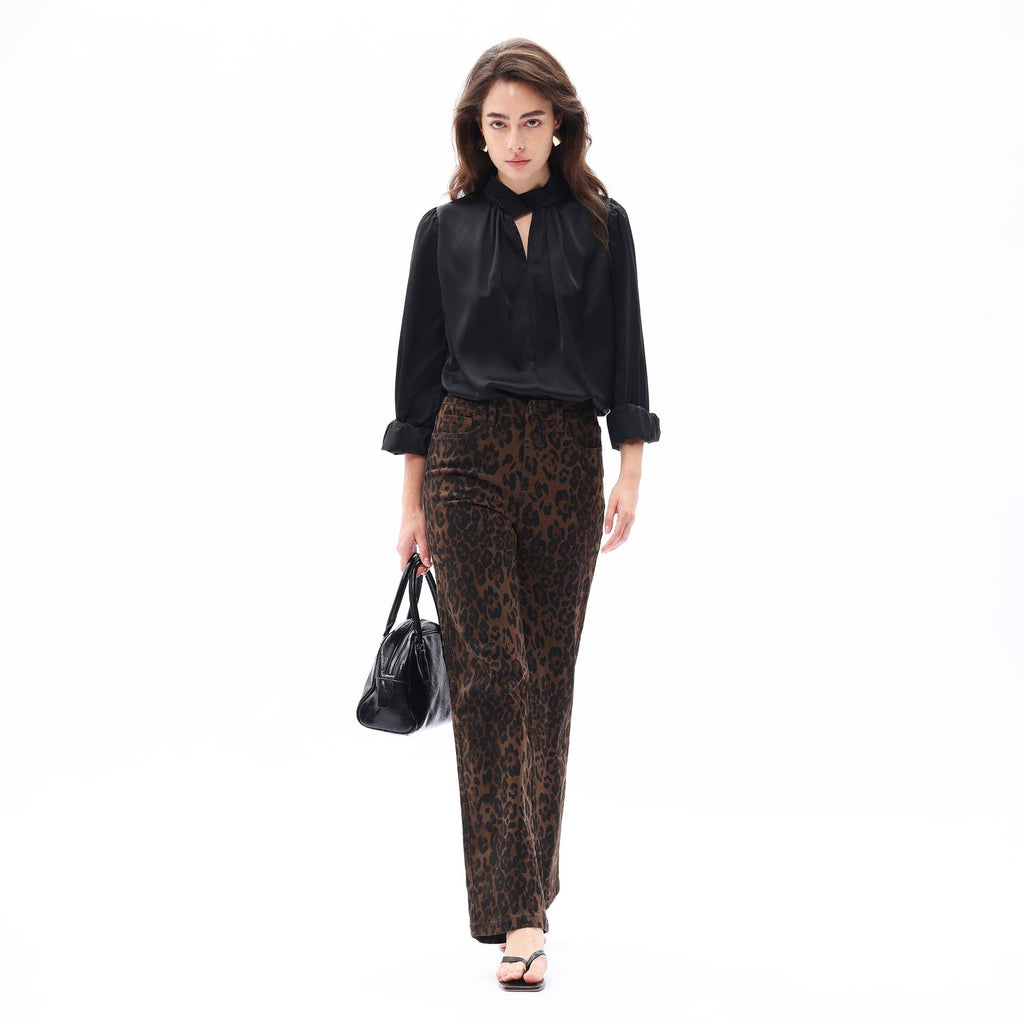 High Rise Relaxed Straight Leopard Print Pants