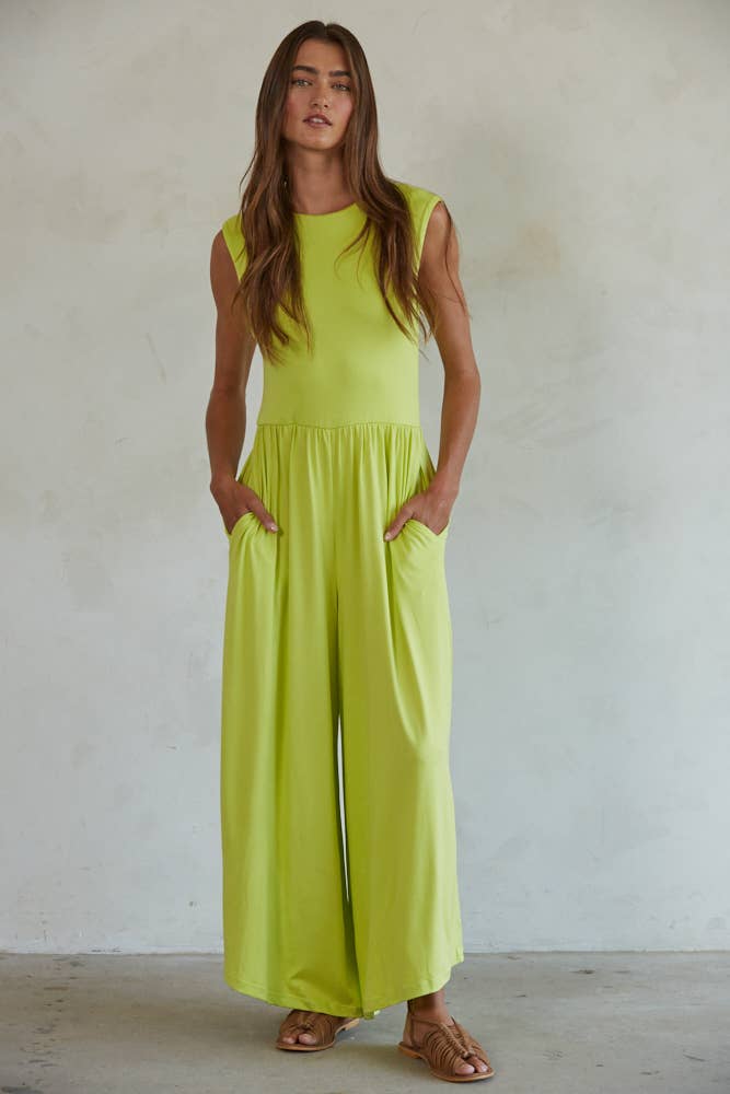 RJ3209 | Sleeveless Open Back Wide Leg Jumpsuit