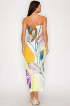 Floral print strapless dress