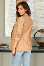 Camel Ruched Sleeve Blazer