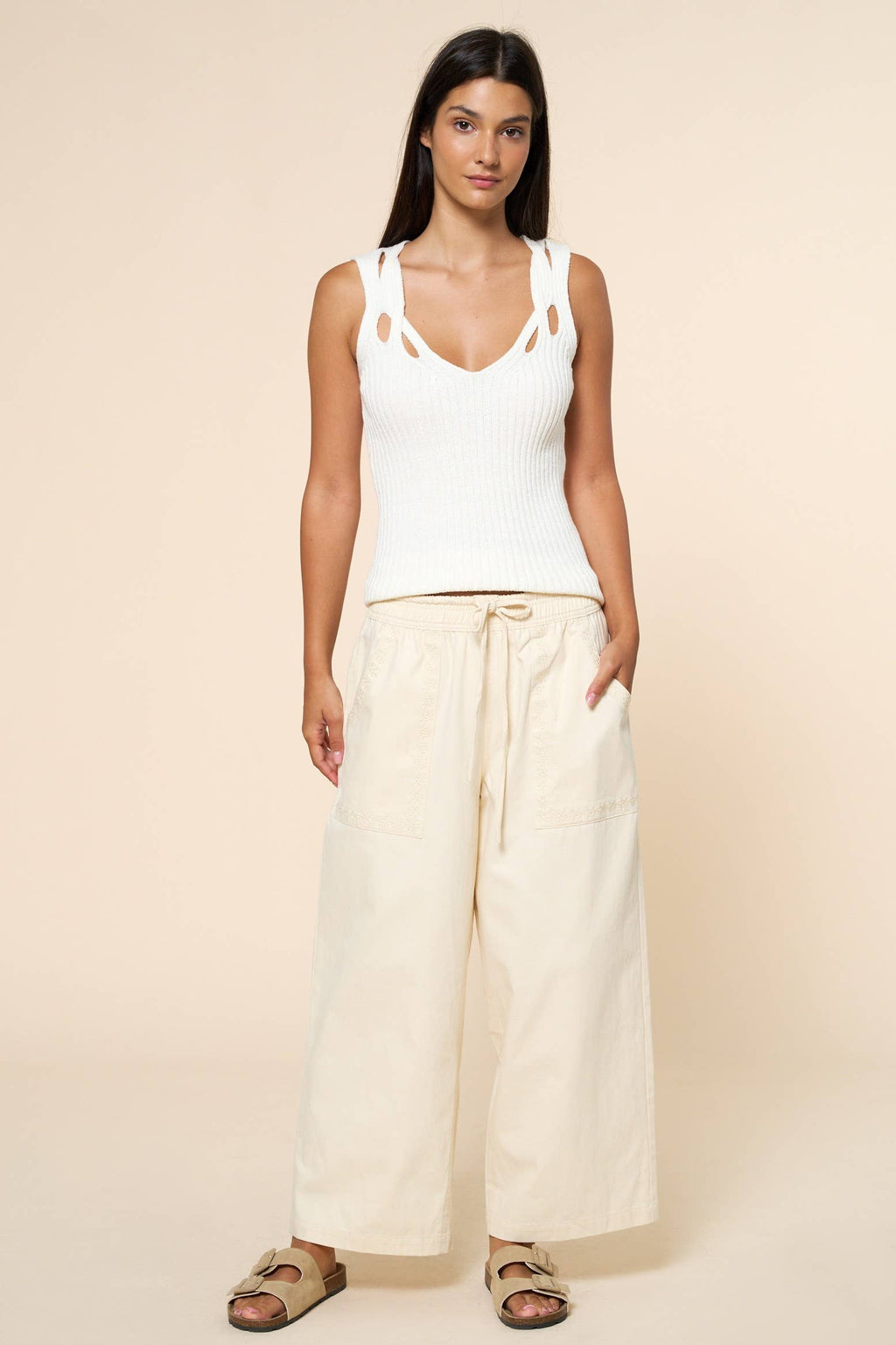 Ribbed Cut Out Strap Knit Tank Top