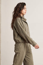 BRUSHED TWILL BELTED ZIP-UP OVERSIZED CROP JACKET