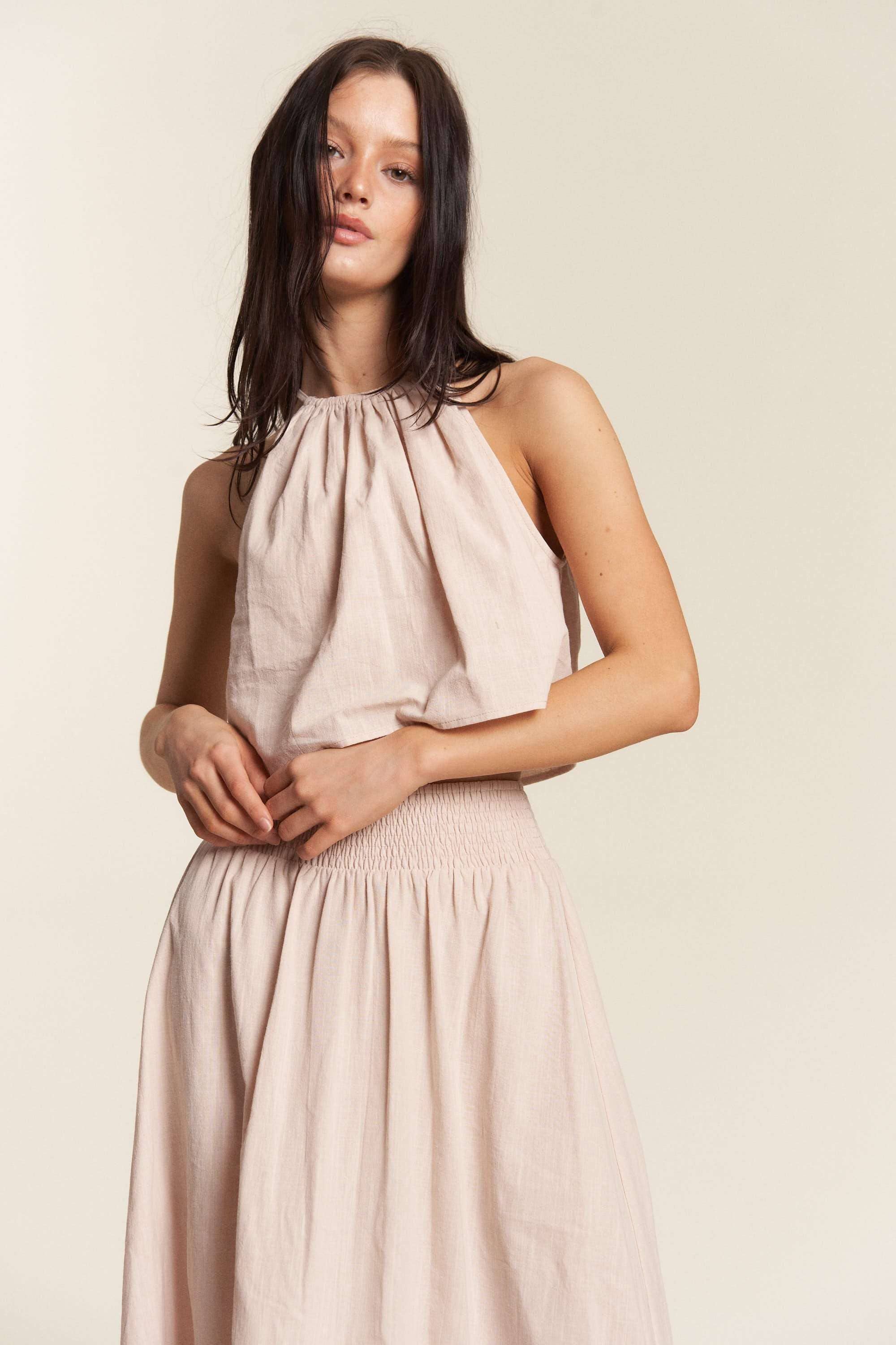 HALTER CROP TOP WITH MATCHING MAXI SKIRT SET