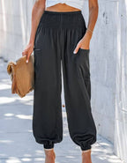Ladies Solid High Waist Loose Style Pants