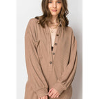 Long Sleeve Waffle Knit Button Down  JUMPSUIT
