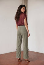 SHEER RUCHED TURTLENECK WOVEN BODYSUIT