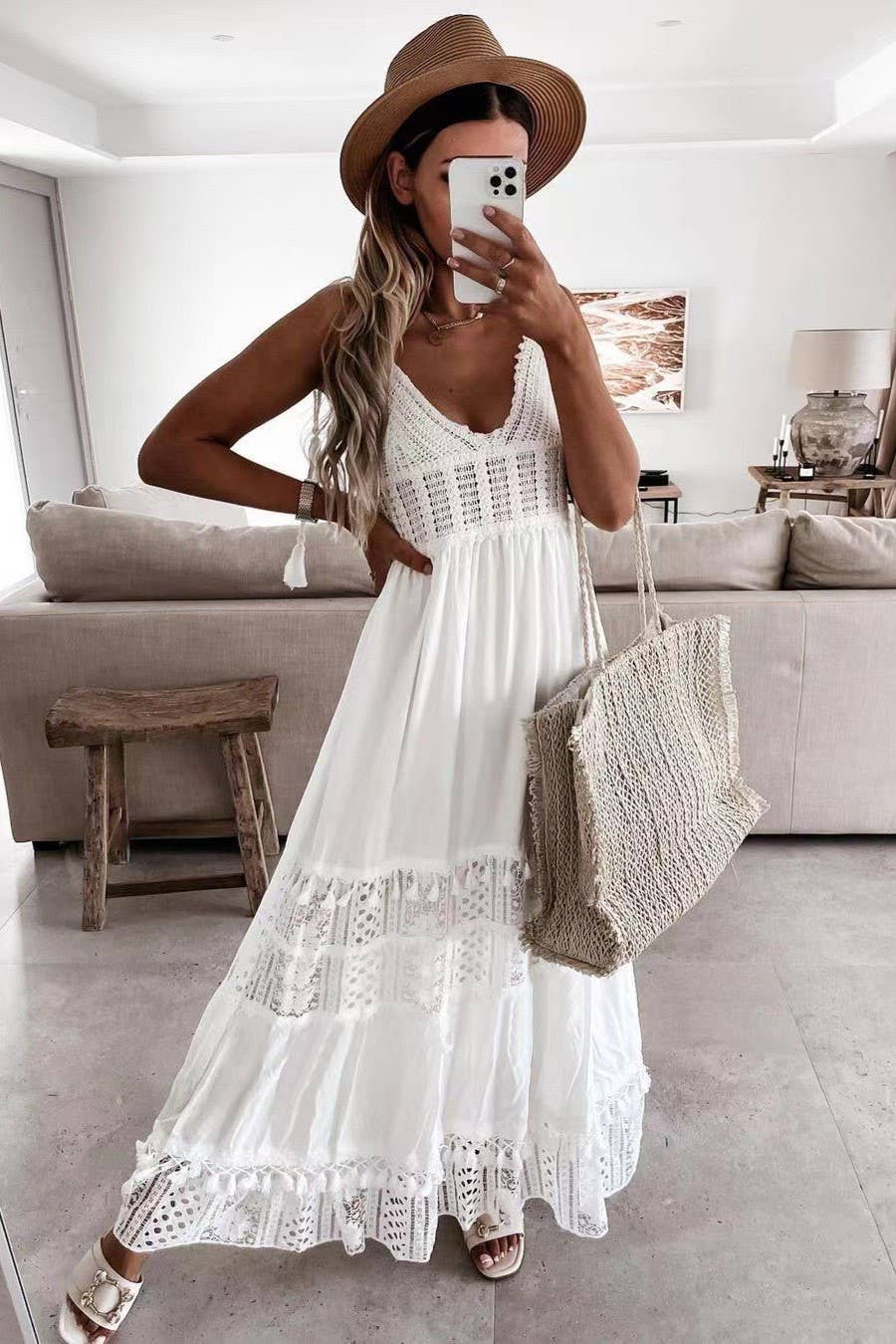 Bohemian Crochet tassel Lace large swing flare dress